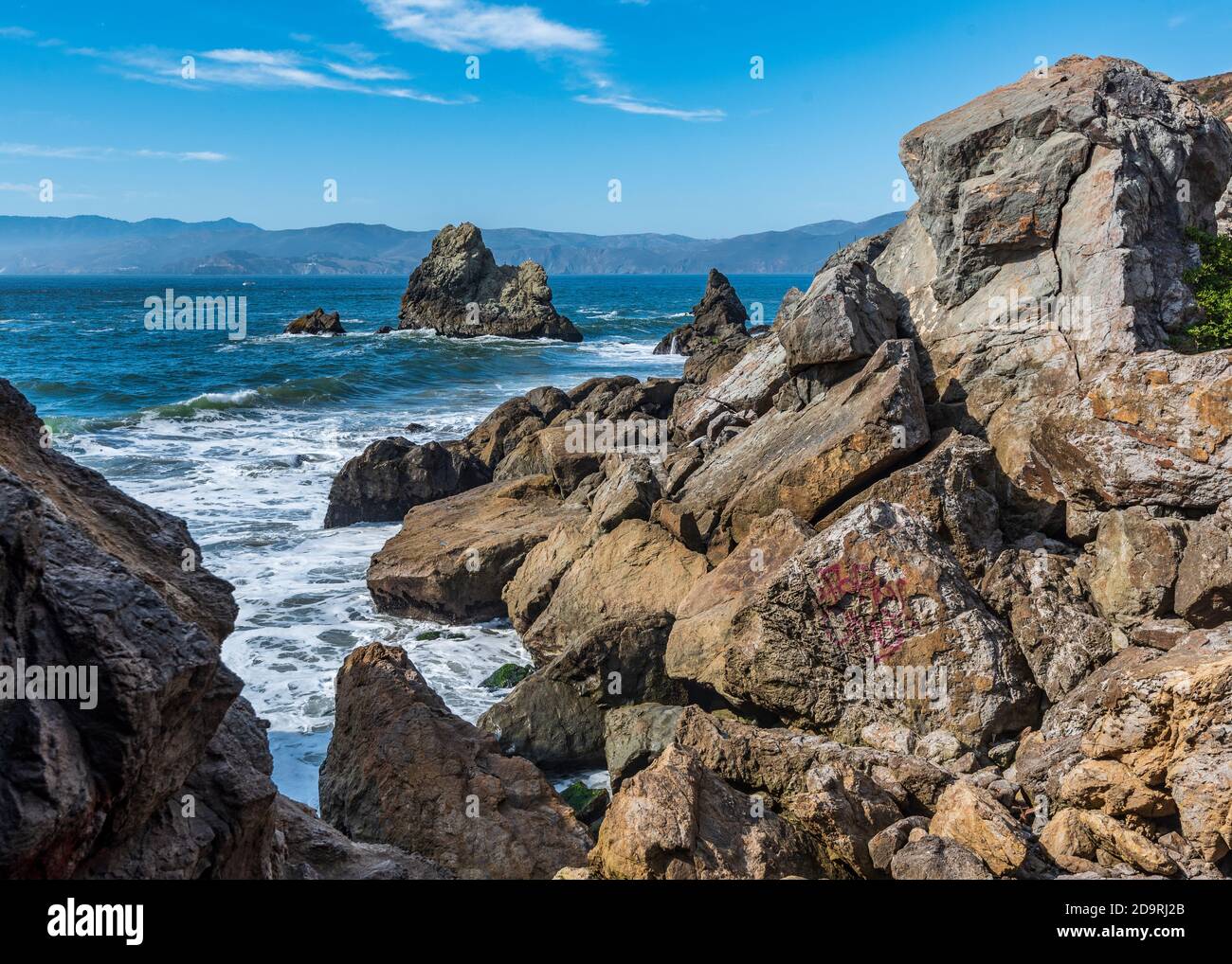Rugged and Rocky Shore in San Francisco in California Stock Photo