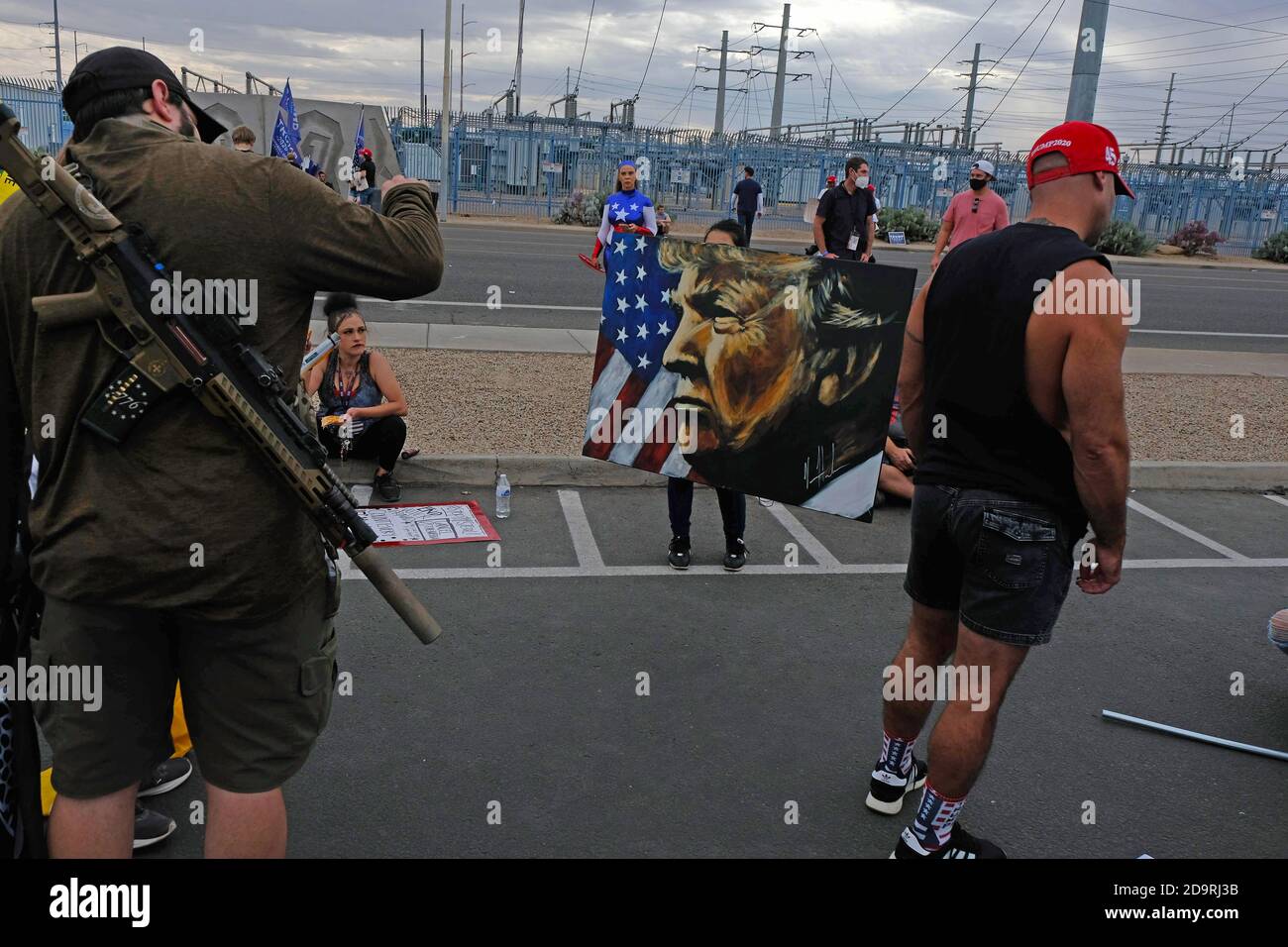 Phoenix, Arizona, USA. 6th Nov, 2020. Supporters of President Trump rally  outside the Maricopa County Tabultion and Election Center after the  President urged his followers to defend the election claiming voter fraud.