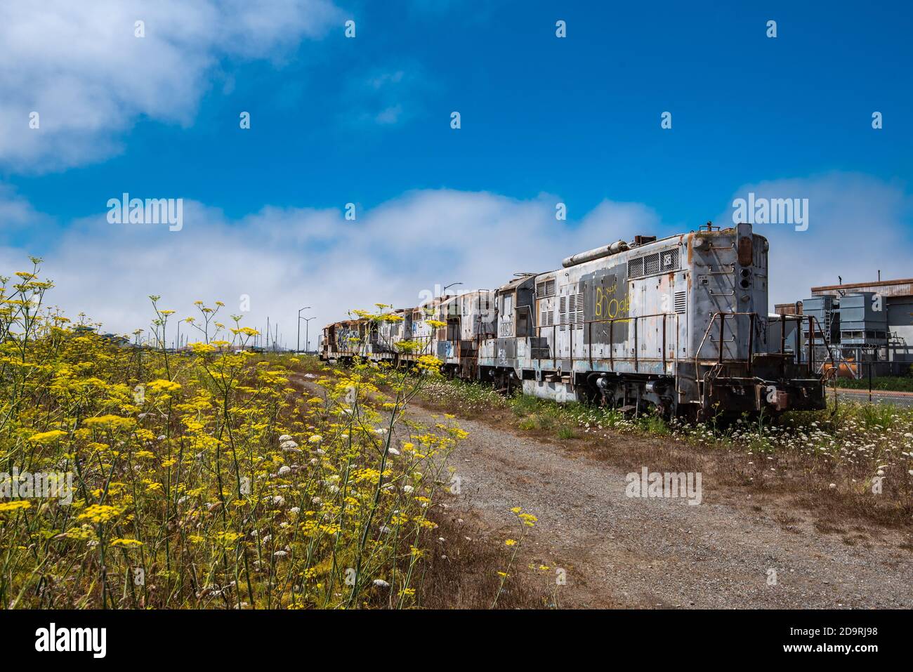 Abandoned Railway Locomotives in Crescent City in California Stock Photo