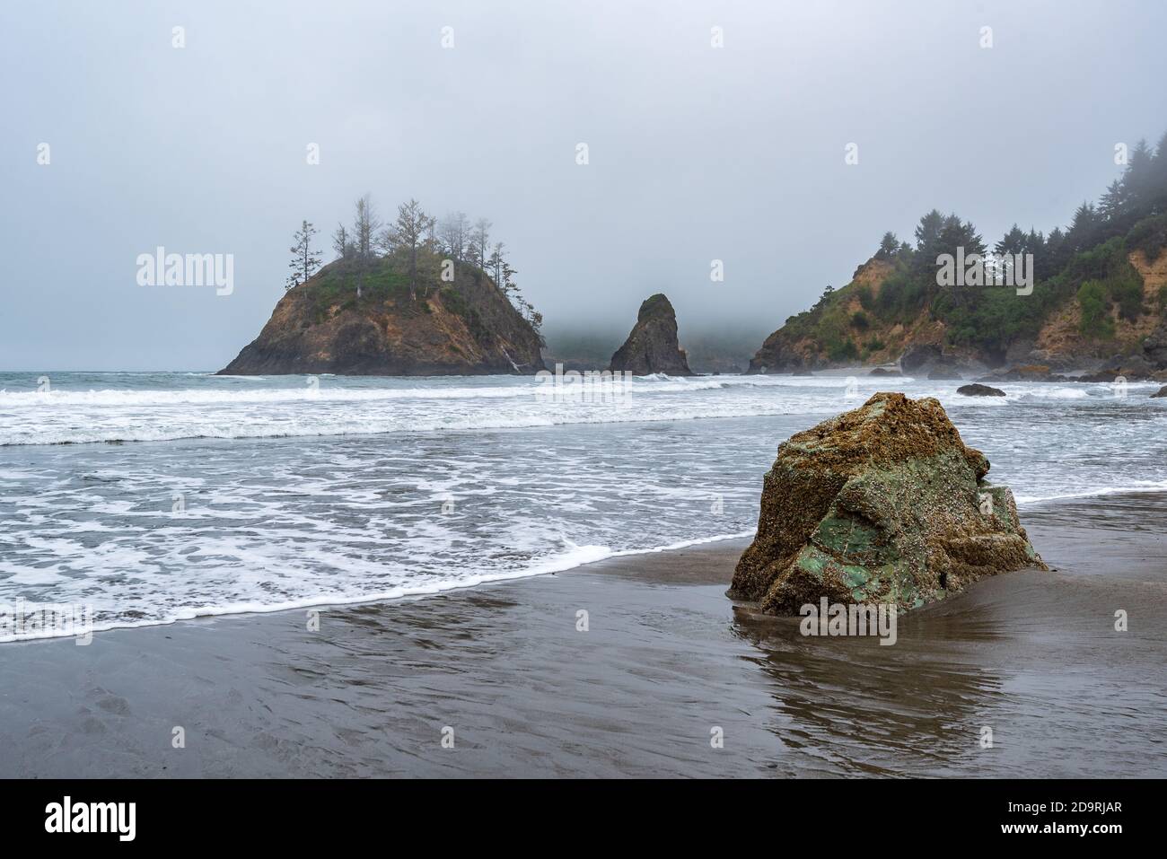 Rugged Sand Beach and Waves in Northern California Stock Photo