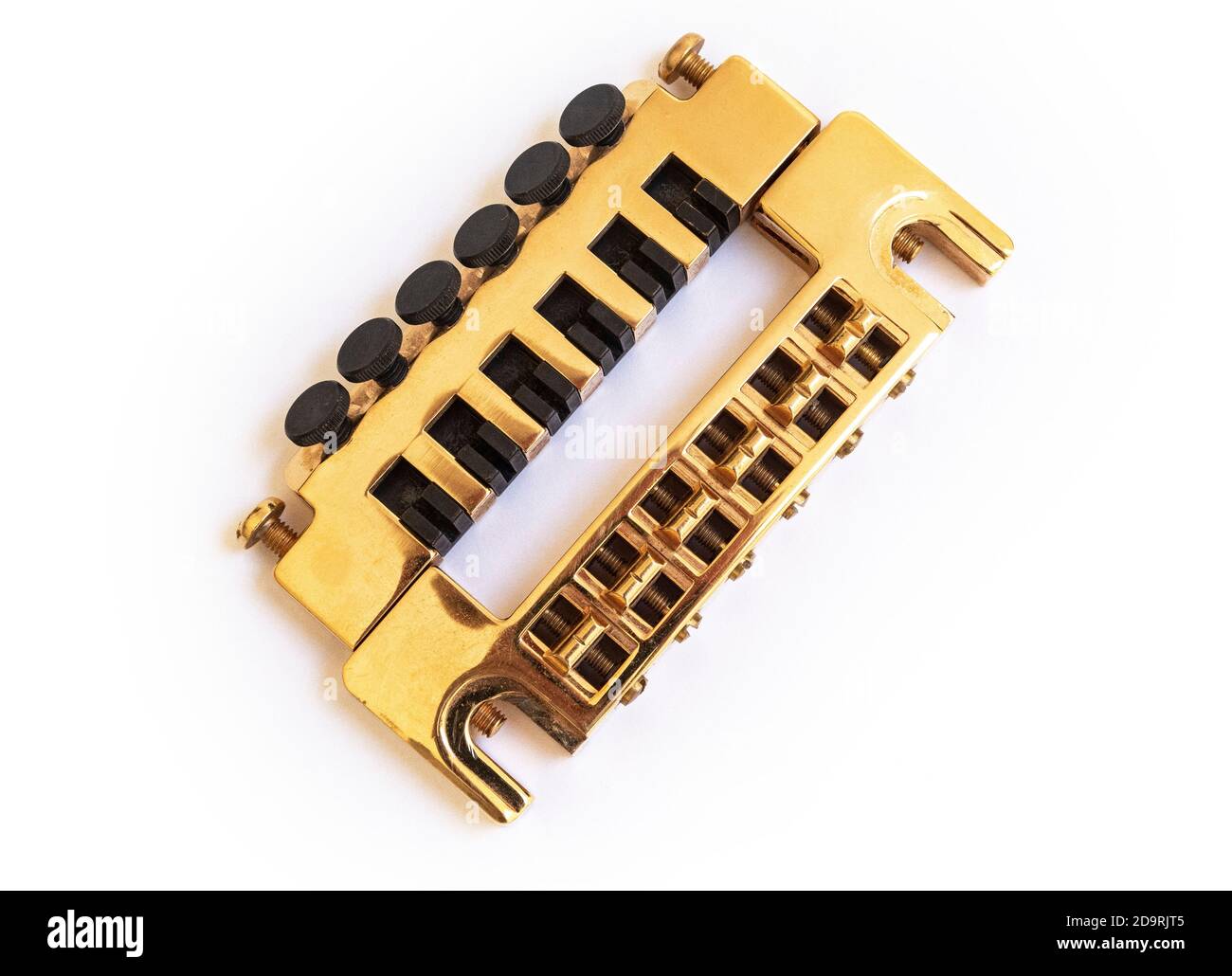 Schaller 456 guitar bridge in gold colour, fixed bridge with fine micro tuners tuning Stock Photo