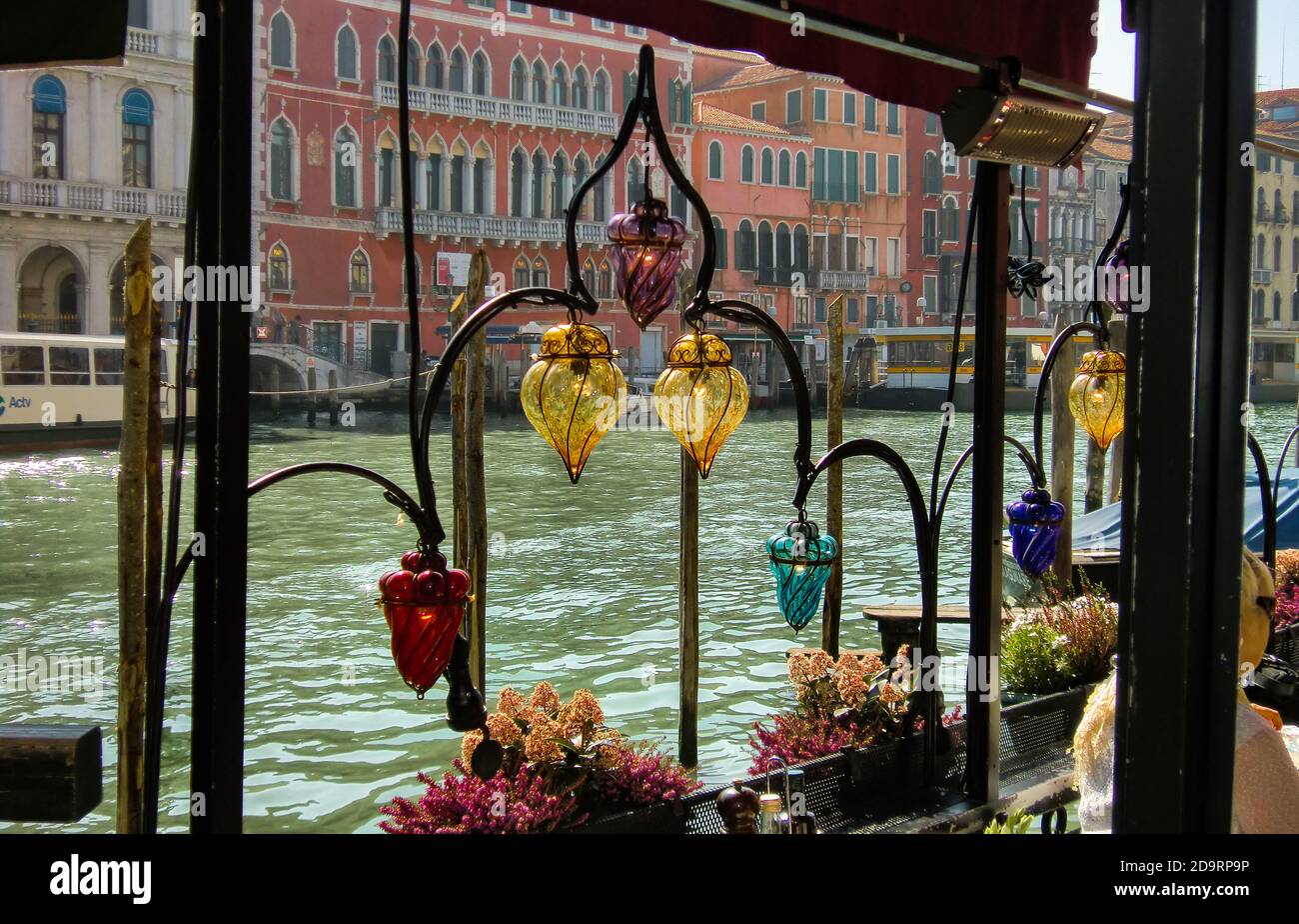 Restaurant on the Grand Canal in Venice Stock Photo