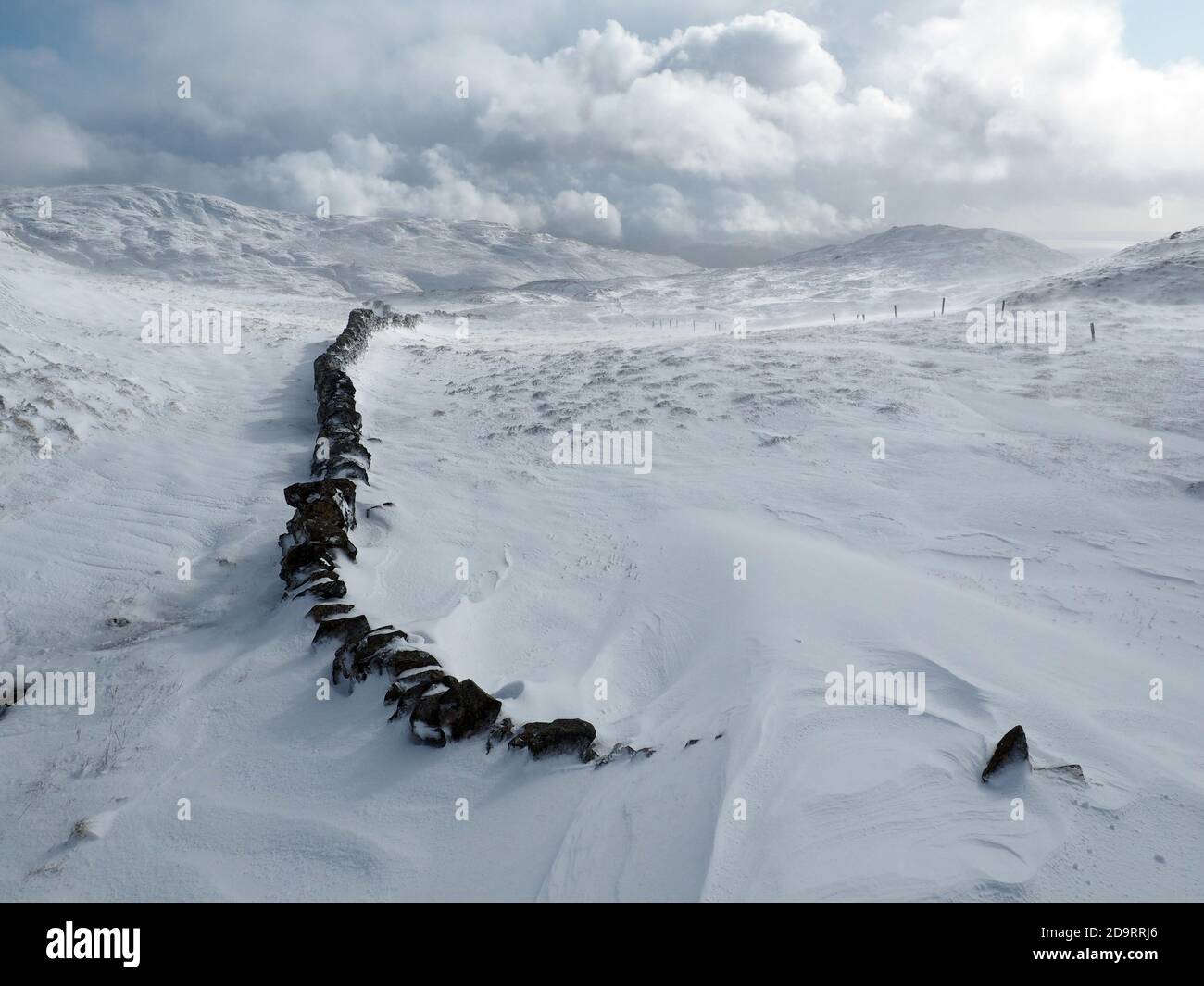Stone wall in snow, Nick of Curleywee, Galloway, Scotland Stock Photo