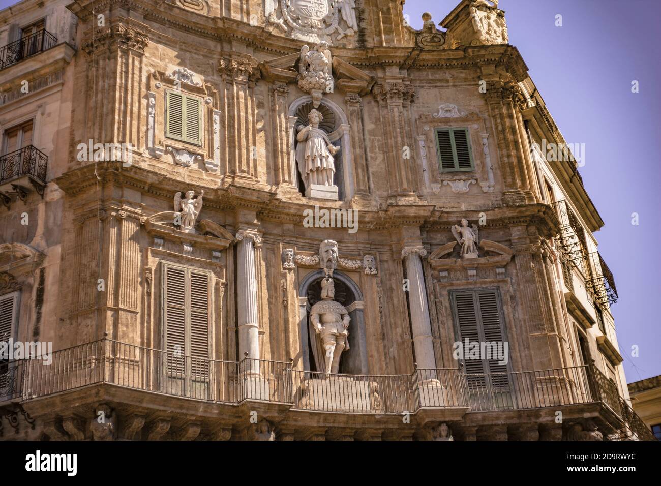 I Quattro Canti, or piazza Villena, or Ottagono del Sole, or Teatro del Sole,  is the name of an octagonal square at the intersection of the two main r  Stock Photo -
