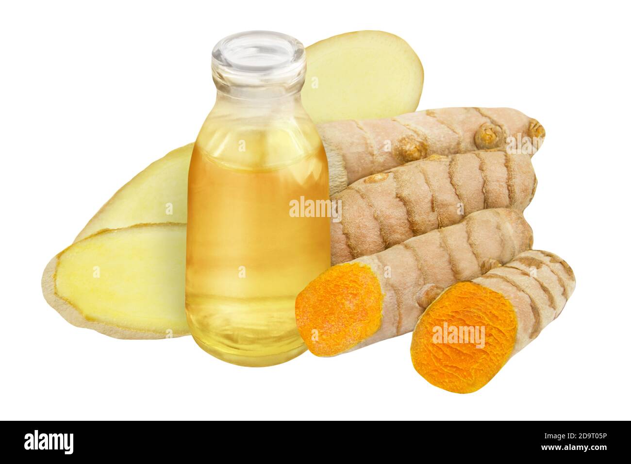 Curcuma and ginger shot isolated against white background Stock Photo