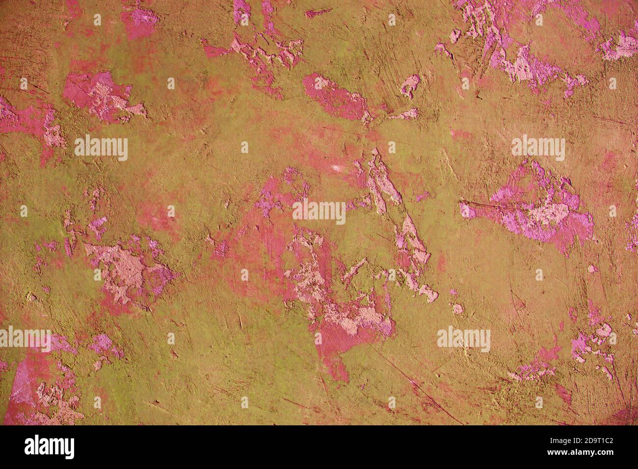 Toning in bright pink green color Old concrete plaster wall. Modern art concept. Modern Grunge urban backdrop texture. Copy space Place for text. Stock Photo