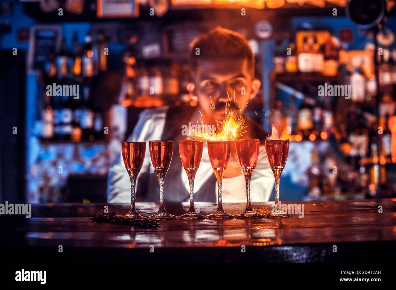 Barman creates a cocktail on the alehouse Stock Photo