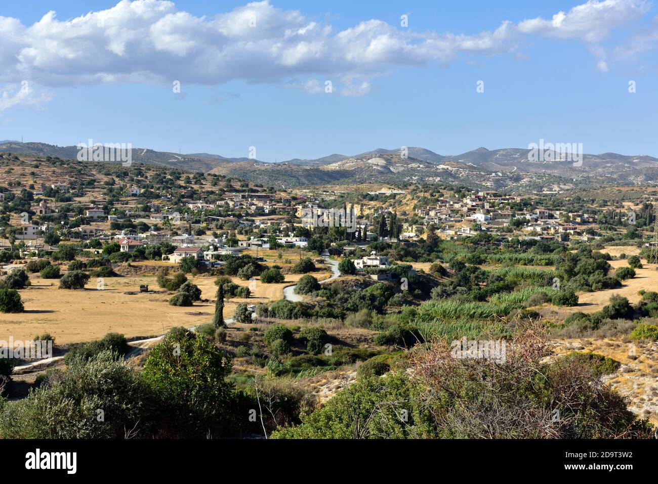 View toward village of Tochni in Larnaca District of southern Cyprus with Troodos mountains in background Stock Photo