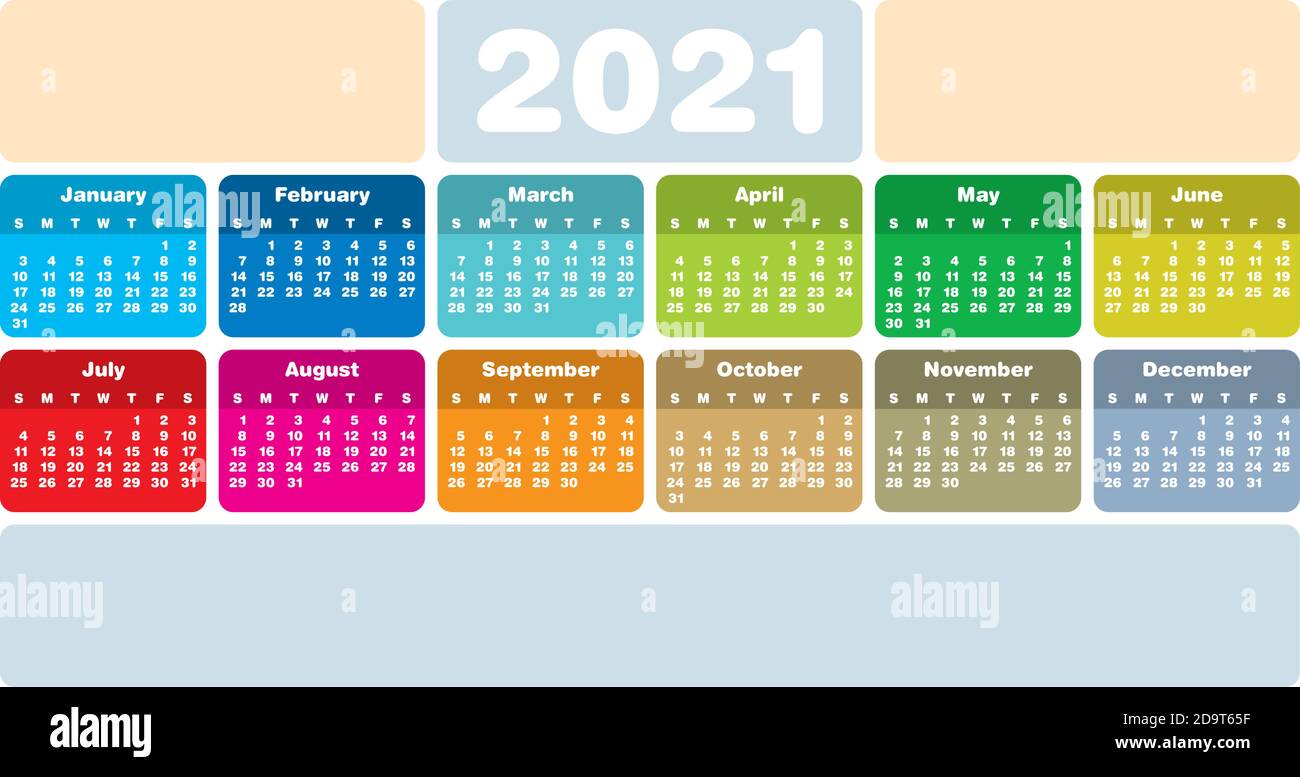 Colorful Calendar for Year 2021, in vector format. Stock Vector