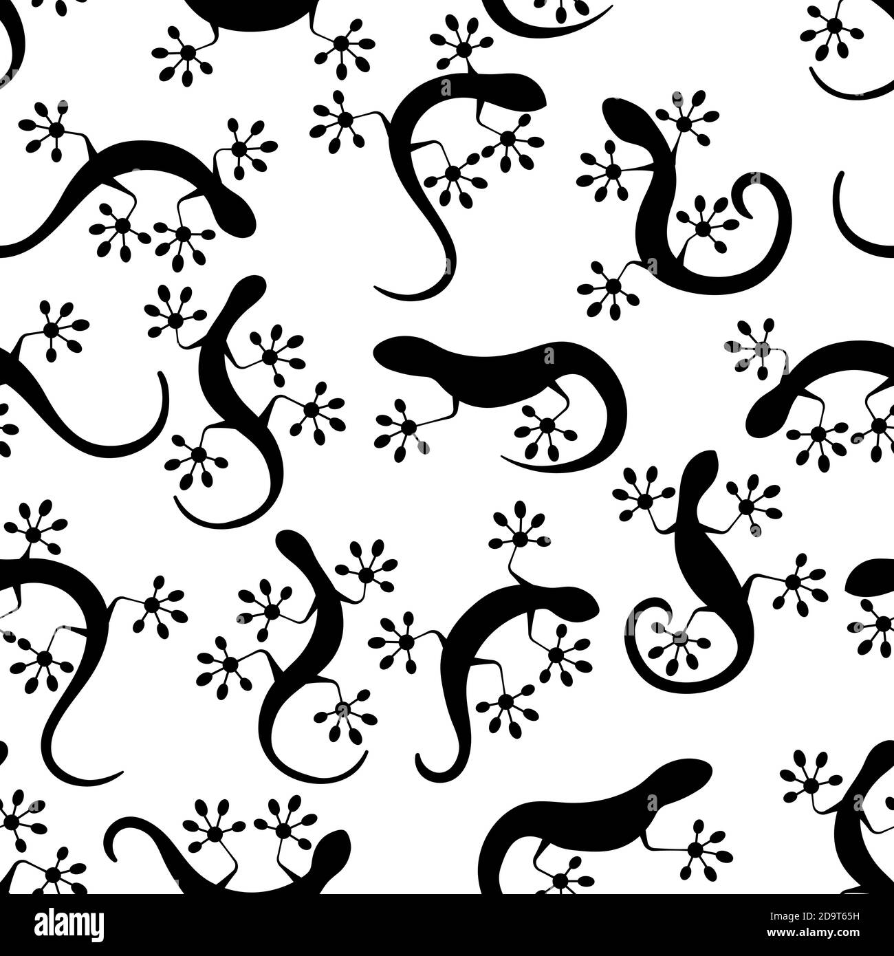 Lizard gecko climbing balck silhouette abstract seamless pattern vector ...
