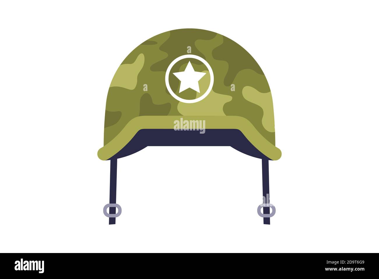 green combat helmet with a star. flat vector illustration isolated on white background. Stock Vector