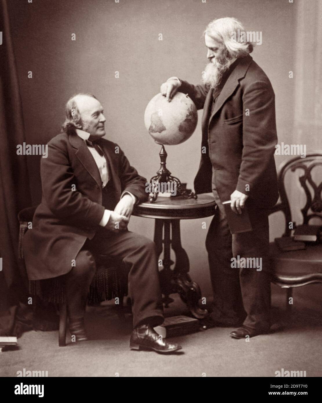Harvard professors Louis Agassiz (1807-1873) and Benjamin Peirce (1809-1880), in Boston, Massachusetts, 1871. (USA) Stock Photo