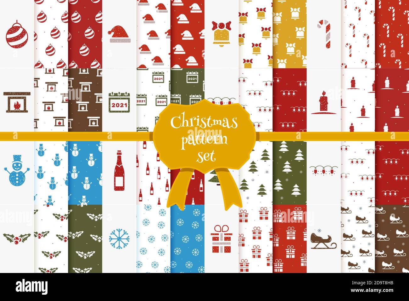 Large set of christmas seamless patterns in cartoon style. Vector ...