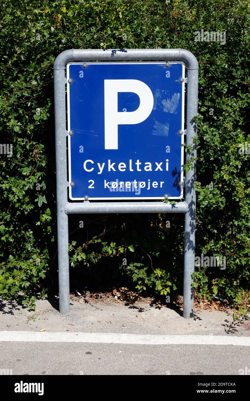 Danish parking space sign for two bicycle taxis. Stock Photo