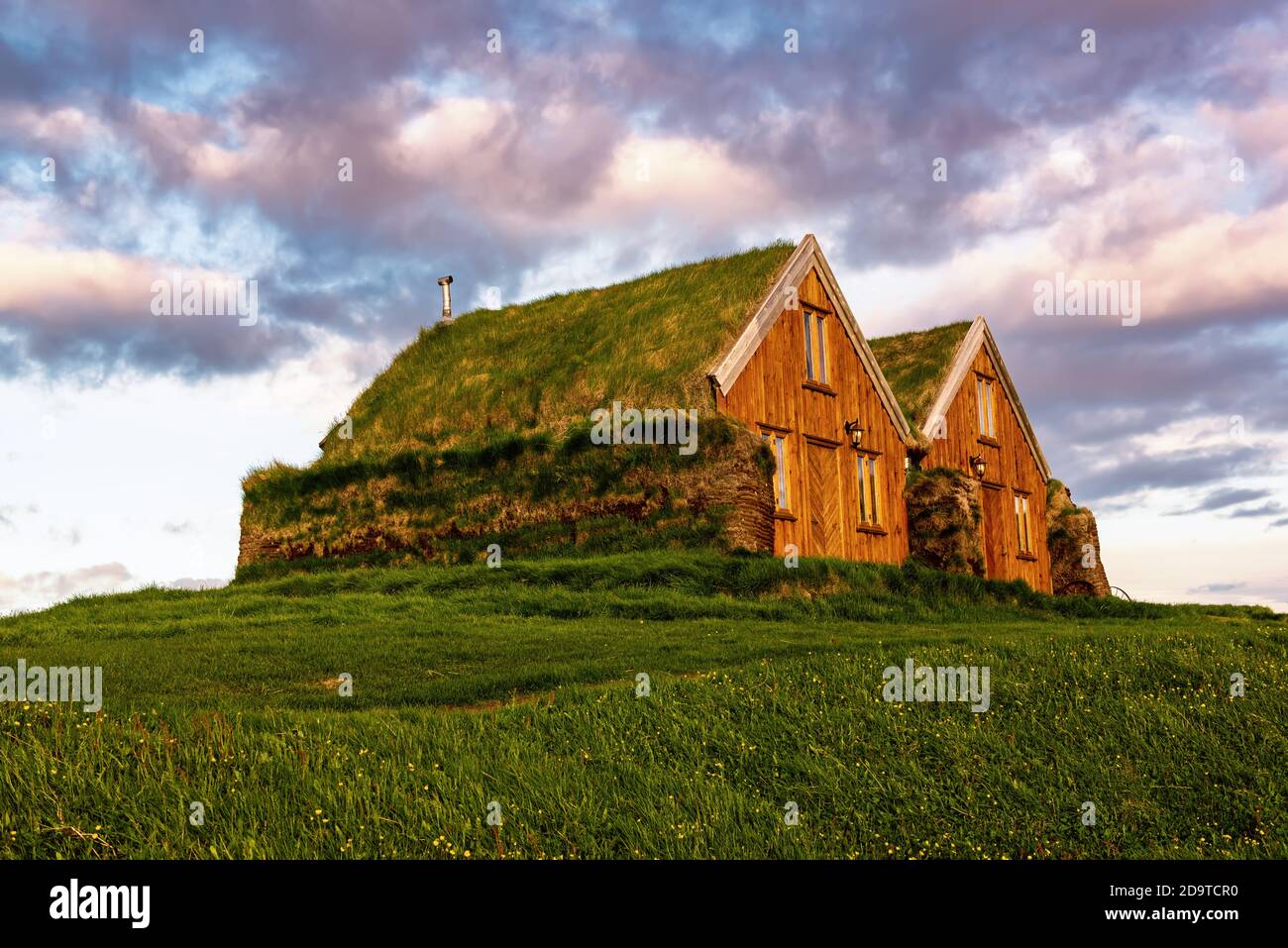 Traditional ancient Icelandic turf houses in the northern Iceland, travel background Stock Photo