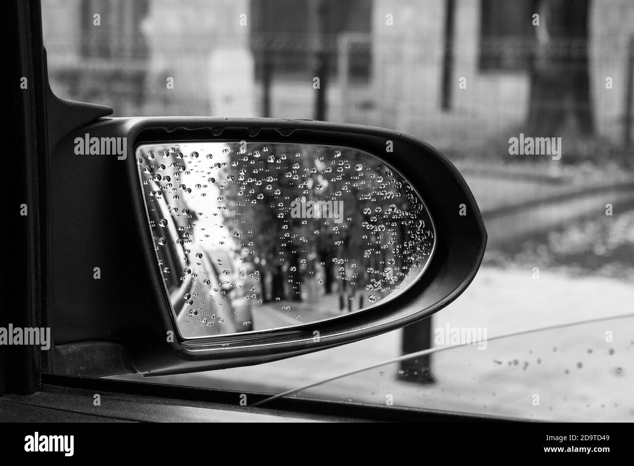 Black and white photography of retro side rear-view mirror Stock Photo