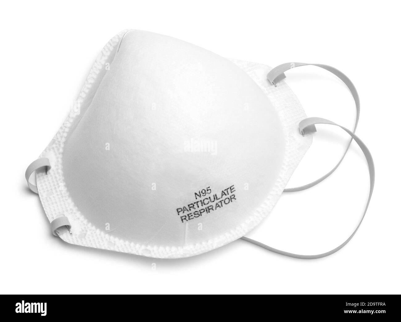 N95 Particulate Respirator Mask Top View Cut Out. Stock Photo