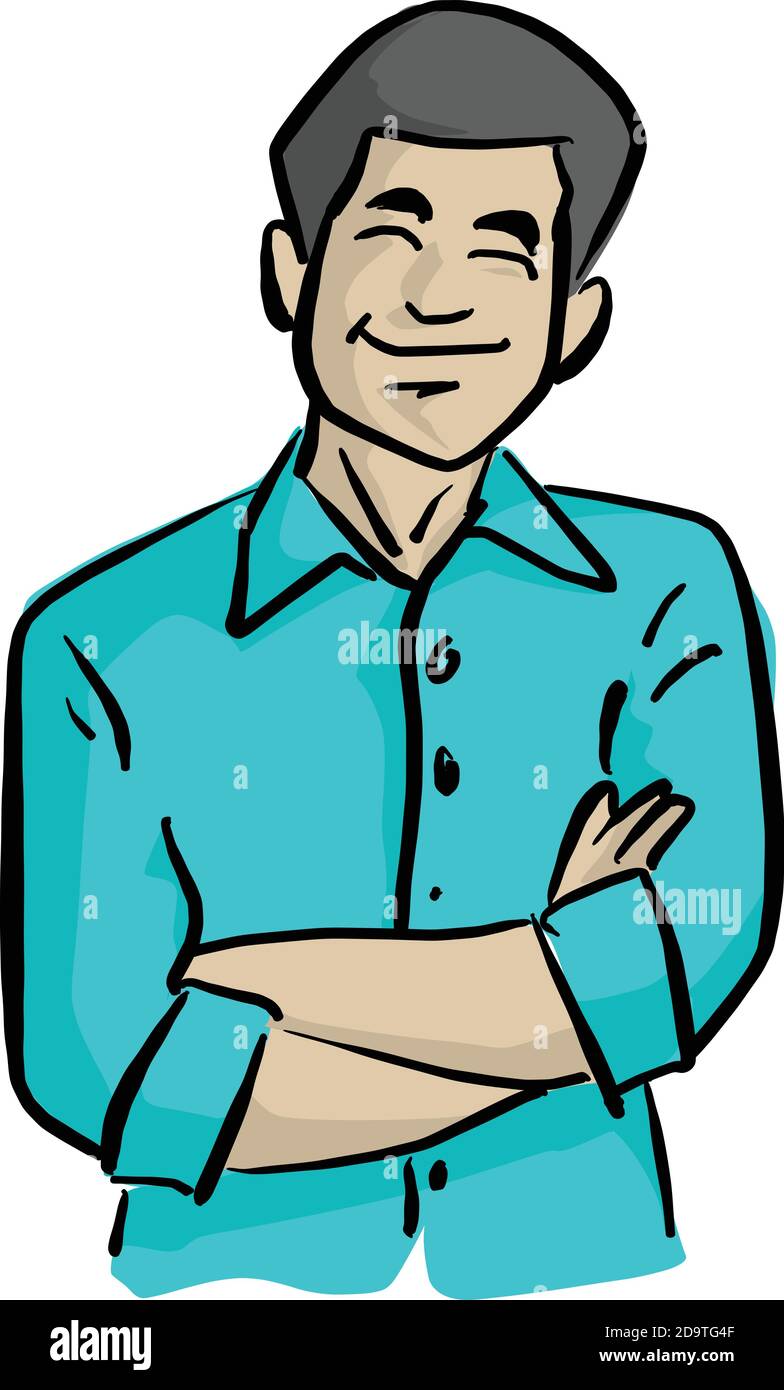 smiling businessman with arms crossed vector illustration with black