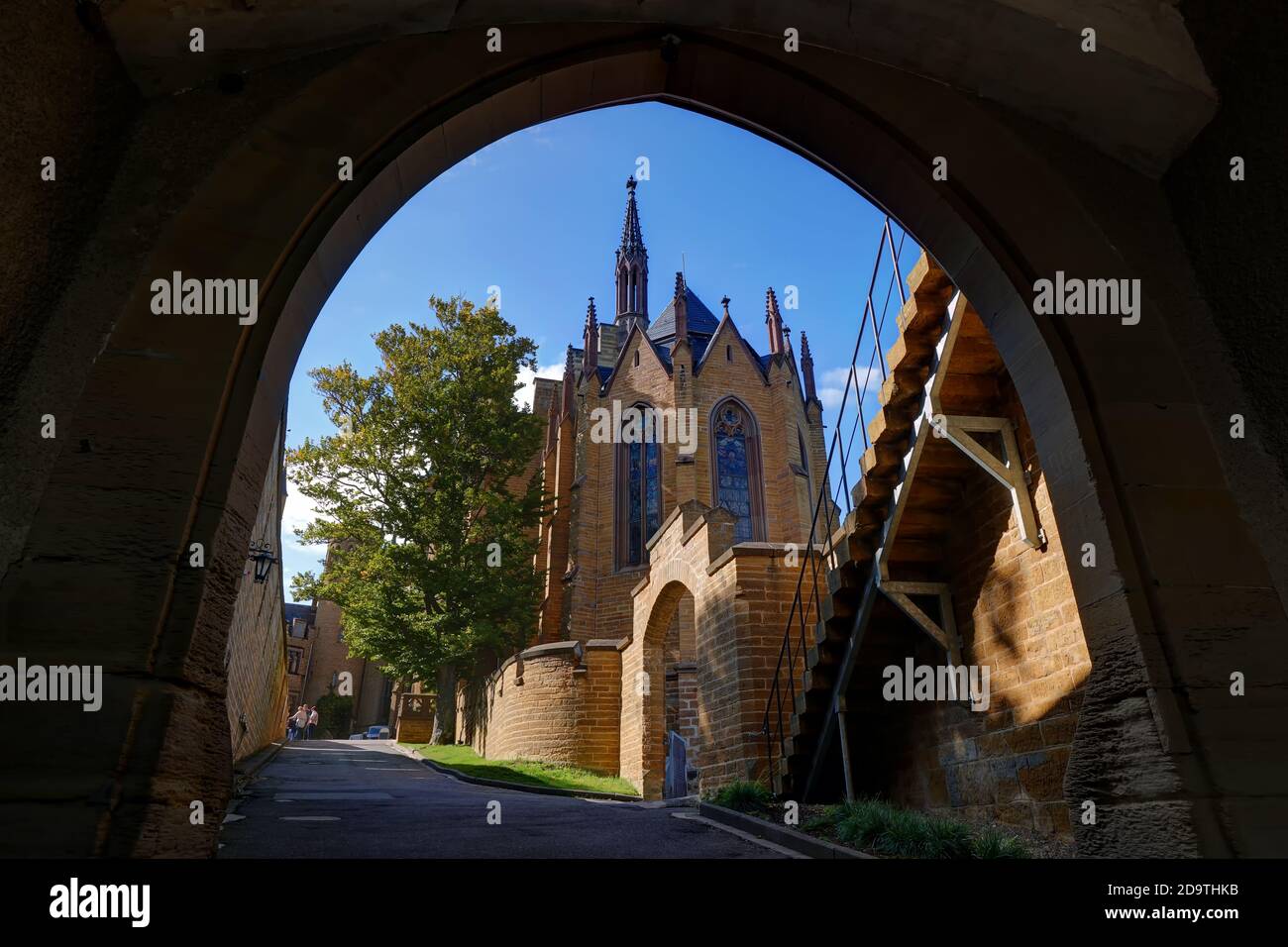 Christ's Chapel through Tower Gate at Hohenzollern Castle.  Bisingen, Germany Stock Photo