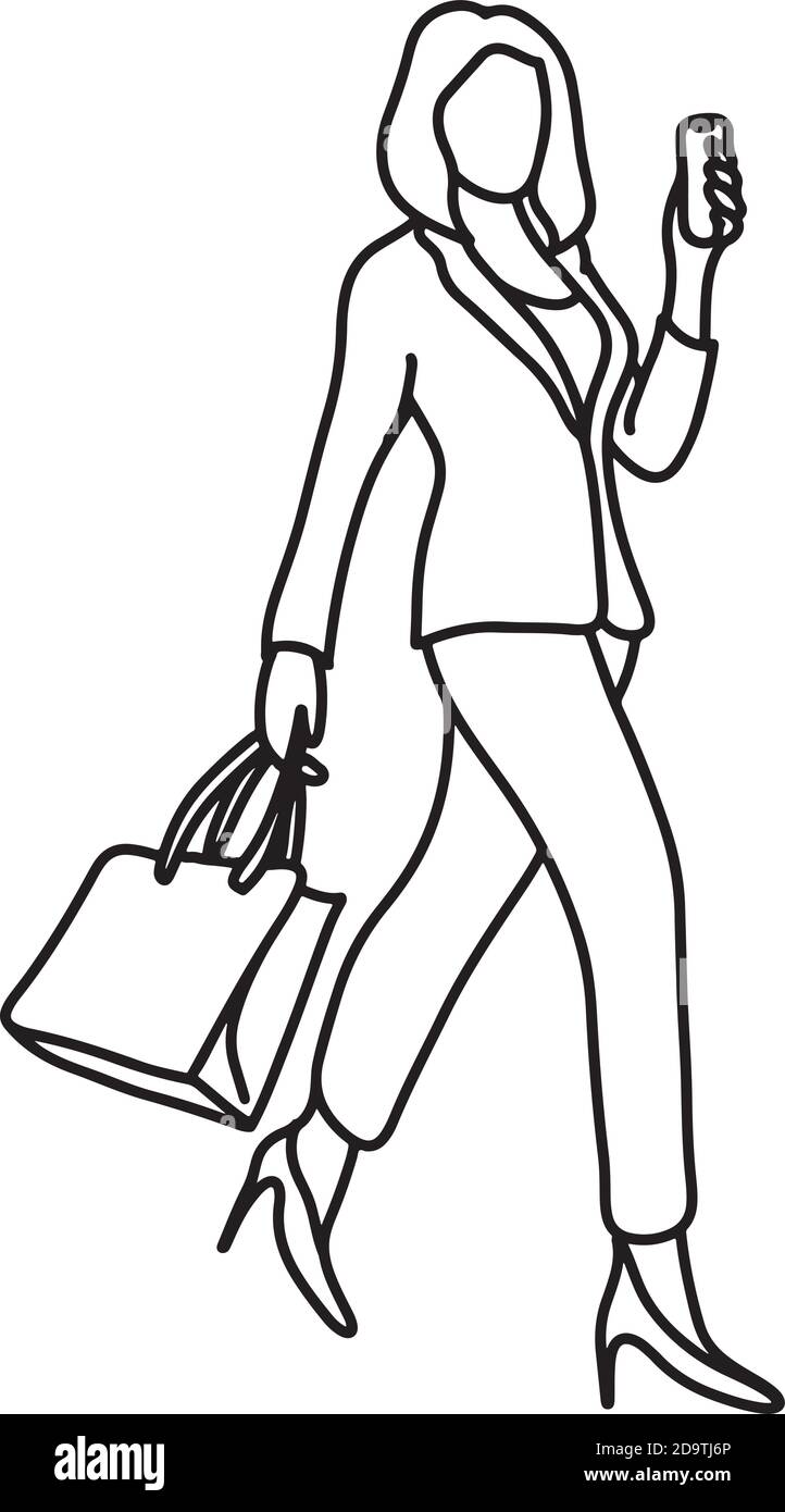 Brim Growl Bulk business woman holding smartphone and shopping bag vector illustration  sketch doodle hand drawn with black lines isolated on white background  Stock Vector Image & Art - Alamy