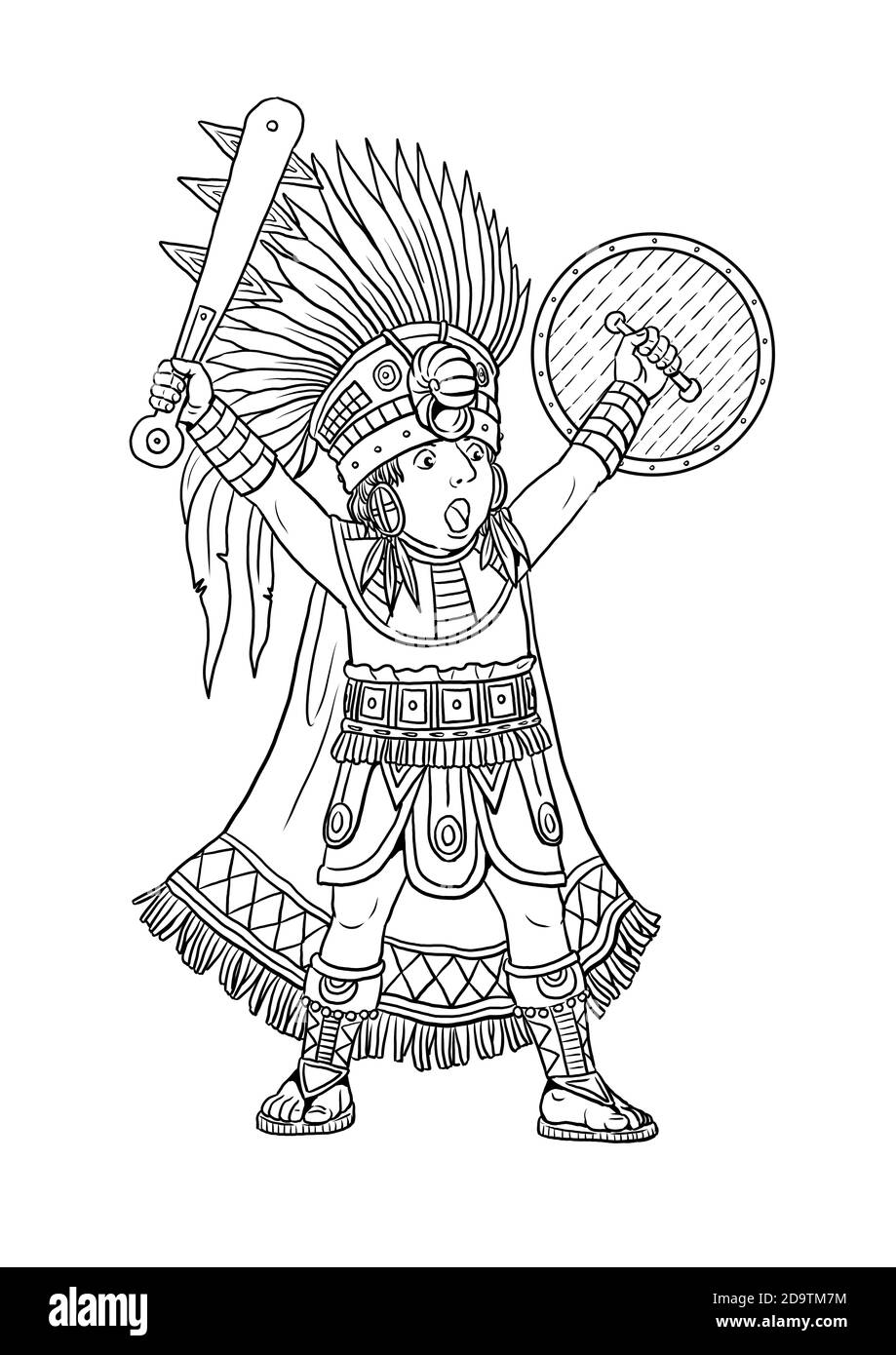 Indian maya chief for coloring. Colouring template for children. Stock Photo