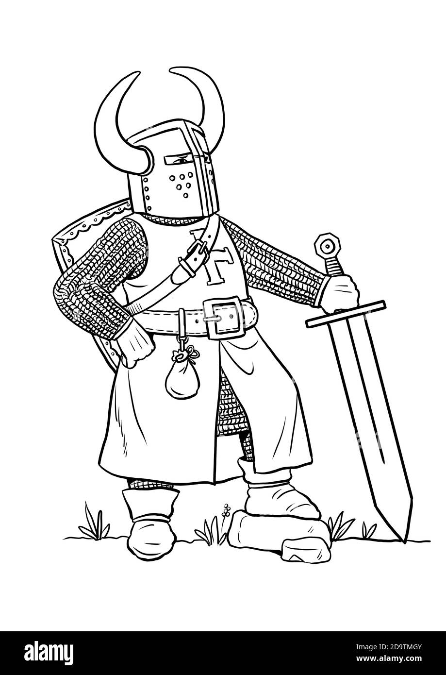 Teutonic knight for coloring. Colouring template for children. Stock Photo