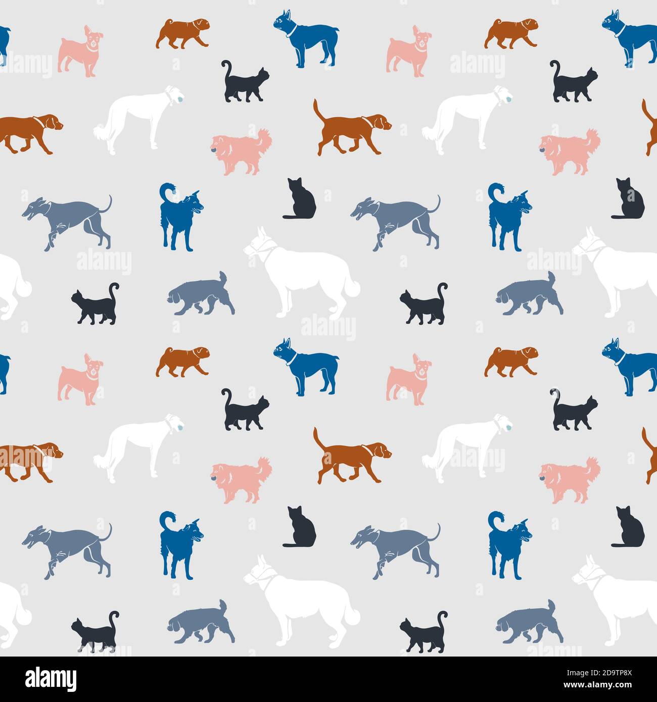 xNSeamless pattern. Dogs of different breeds and black cats. Vector illustration Stock Vector