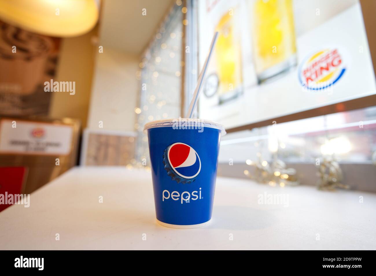 Pepsi paper soda cup on table in Burger King fast food restaurant Stock ...