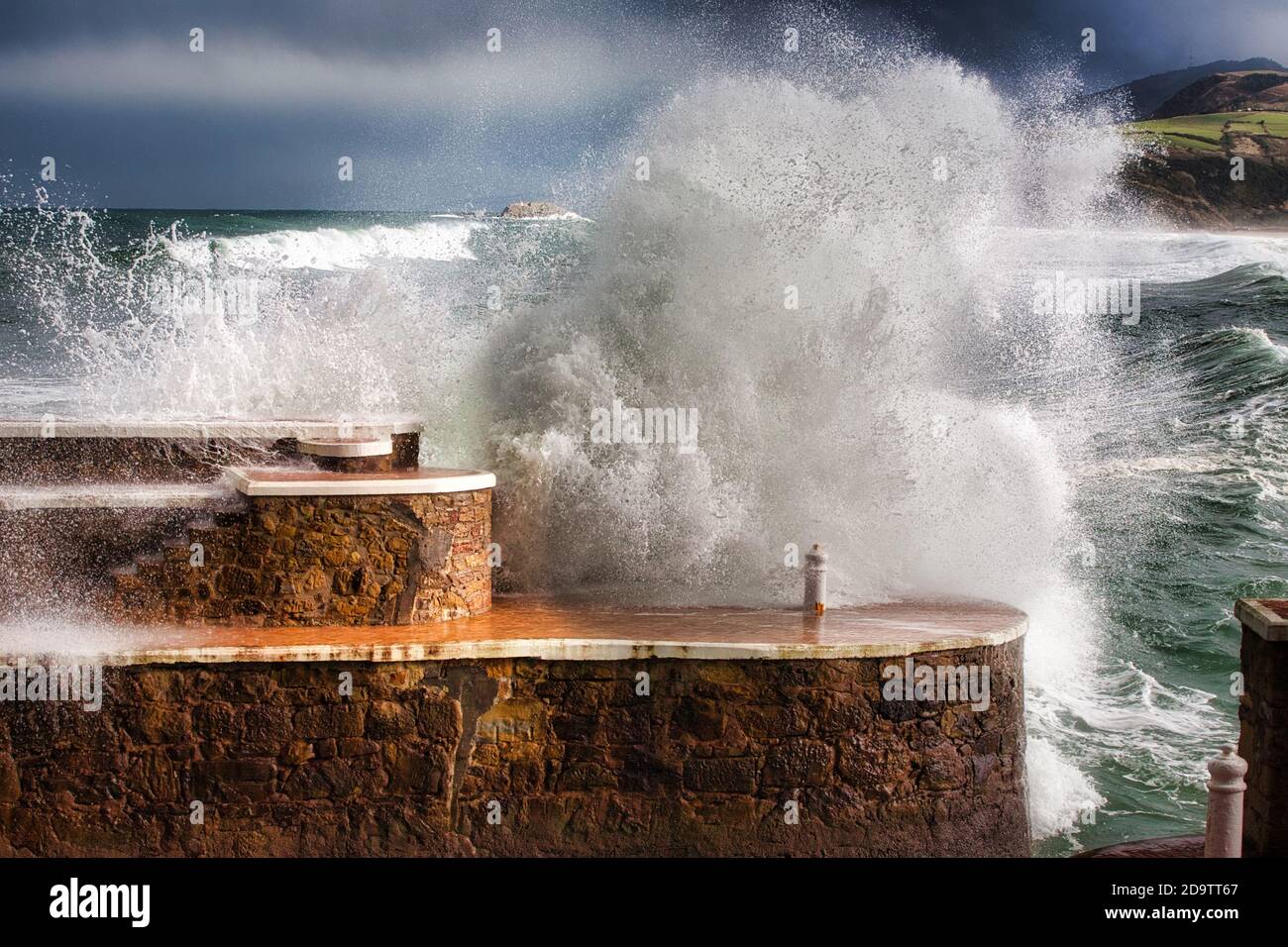 A big wave at Zarautz port Stock Photo