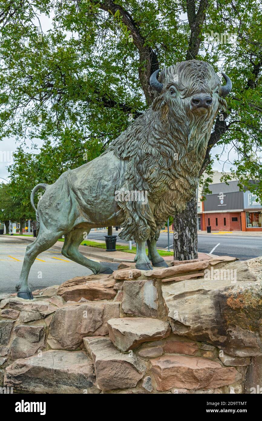 Texas, Scurry County, Snyder, White Buffalo statue by artist Dr. Robert