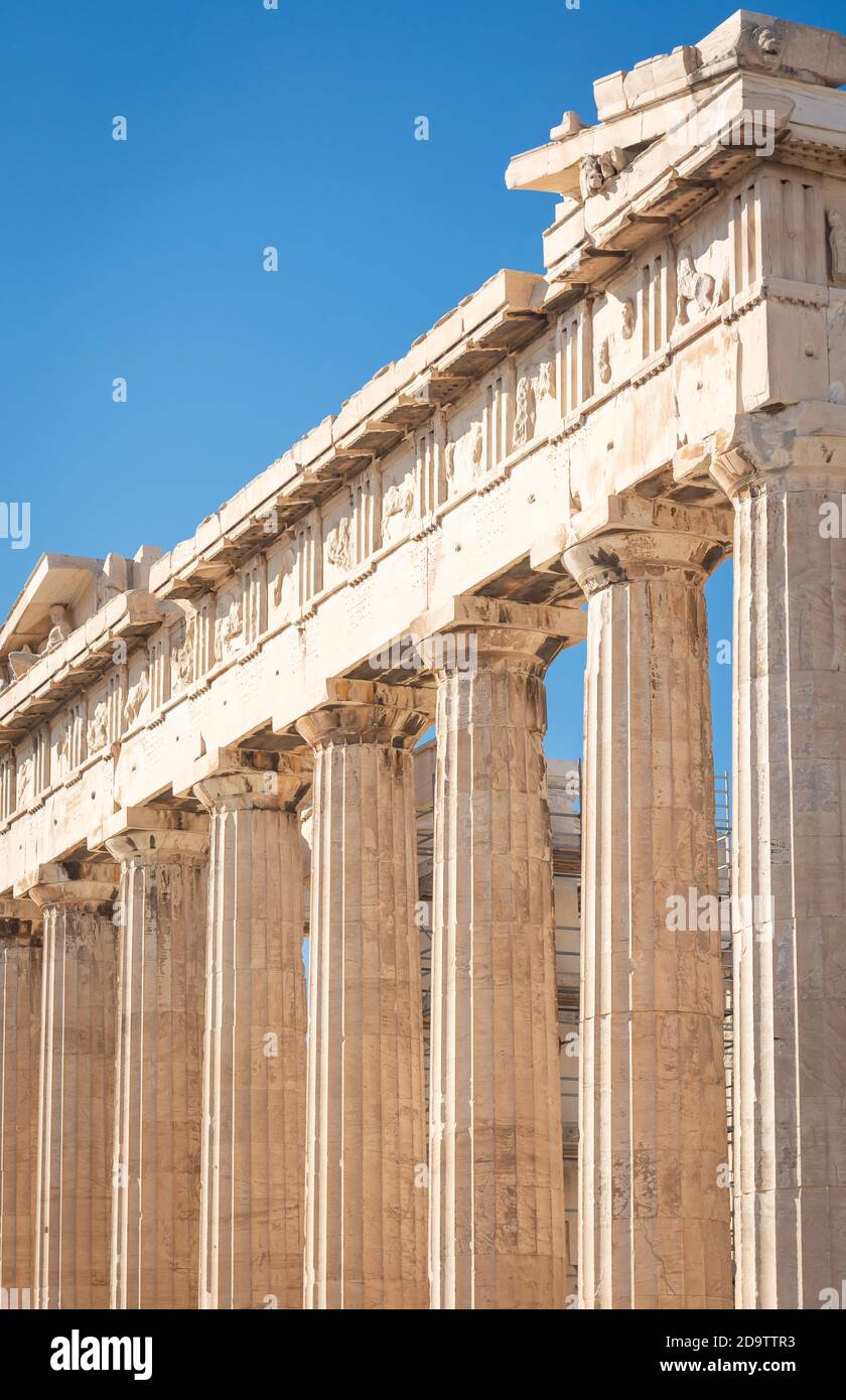 View of the Colonade of the Parthenon in vertical format Stock Photo
