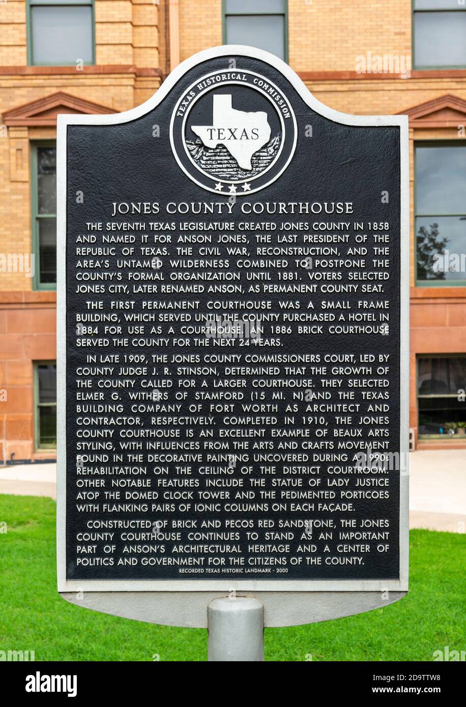Texas, Anson, Jones Country Courthouse completed 1910, historic