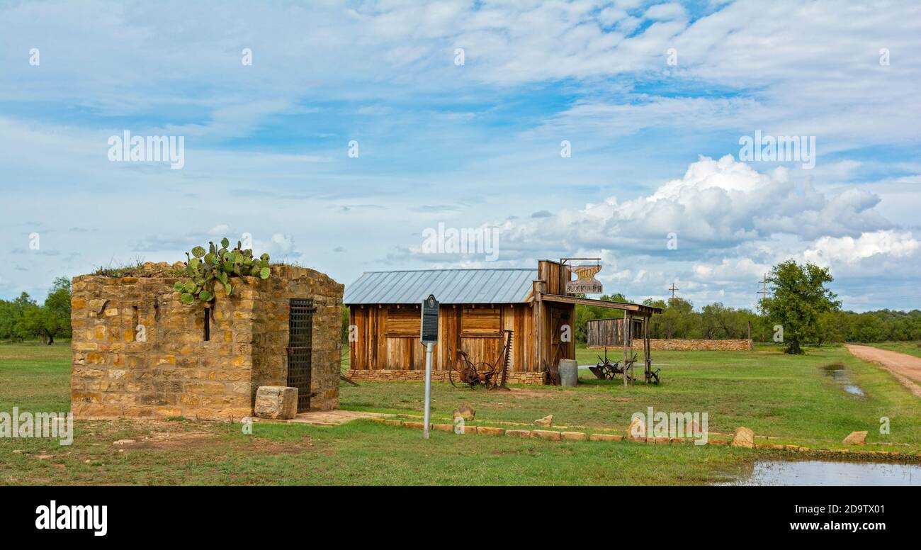 Texas Forts Trail, Shackelford County, Albany, Fort Griffin Flat, townsite, civil jail, blacksmith shop Stock Photo