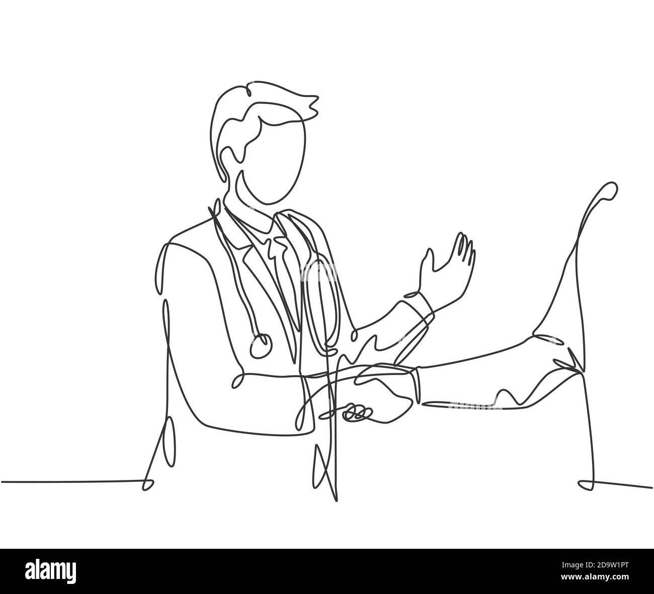 Continuous line drawing young doctor shaking hand the patient in