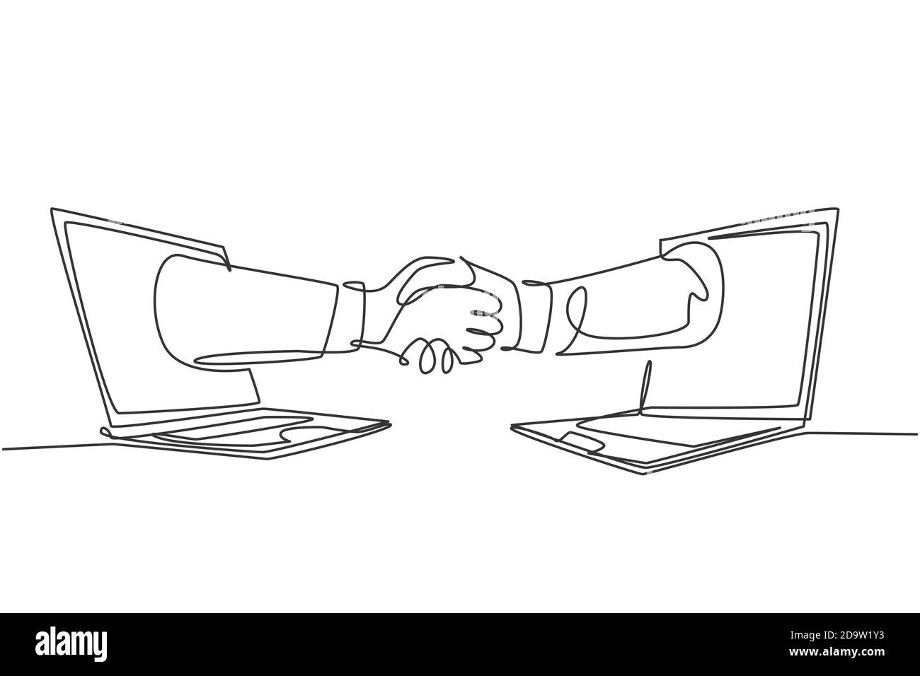 Continuous Line Drawing Of Business Men Shaking Hand To Deal A Project Hand Come Out From Laptop Screen Digital Online Transaction Concept One Line Stock Vector Image Art Alamy Continuous Line Drawing Of Business Men Shaking Hand To Deal A Project Hand Come Out From Laptop Screen Digital Online Transaction Concept One Line Stock Vector Image Art Alamy