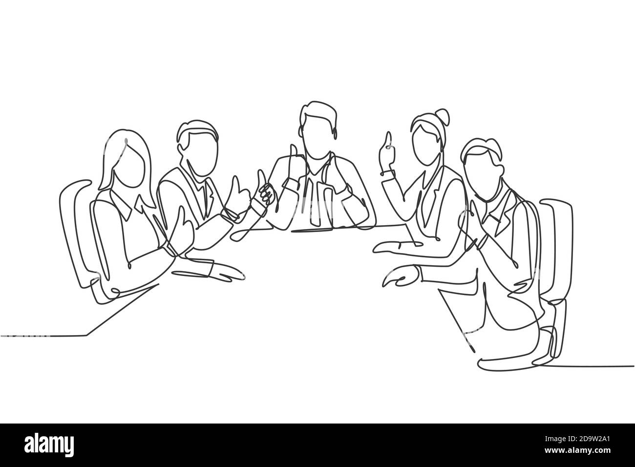 Single line drawing group of young happy businessmen and businesswomen ...