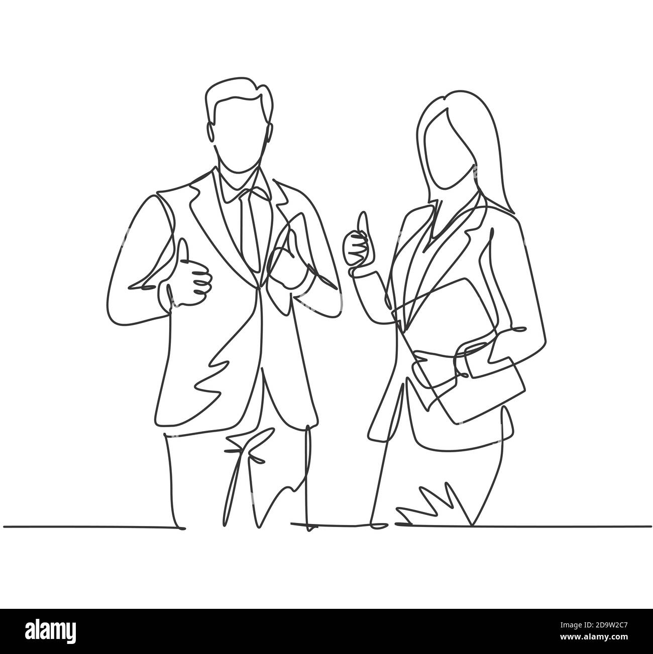 Single line drawing group of young happy couple businessman and