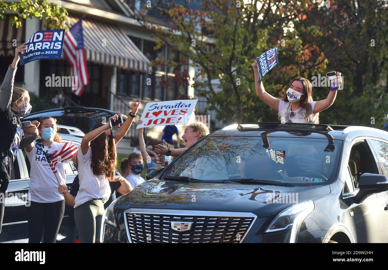 People Wearing Face Masks Celebrate Joe Biden's Election To President ...