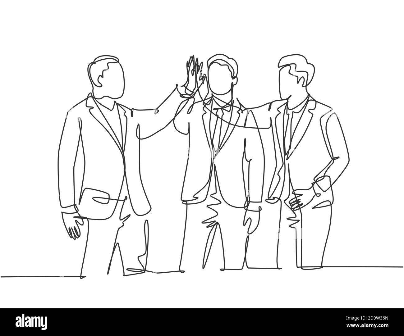Single line drawing of young happy businessmen celebrate their ...