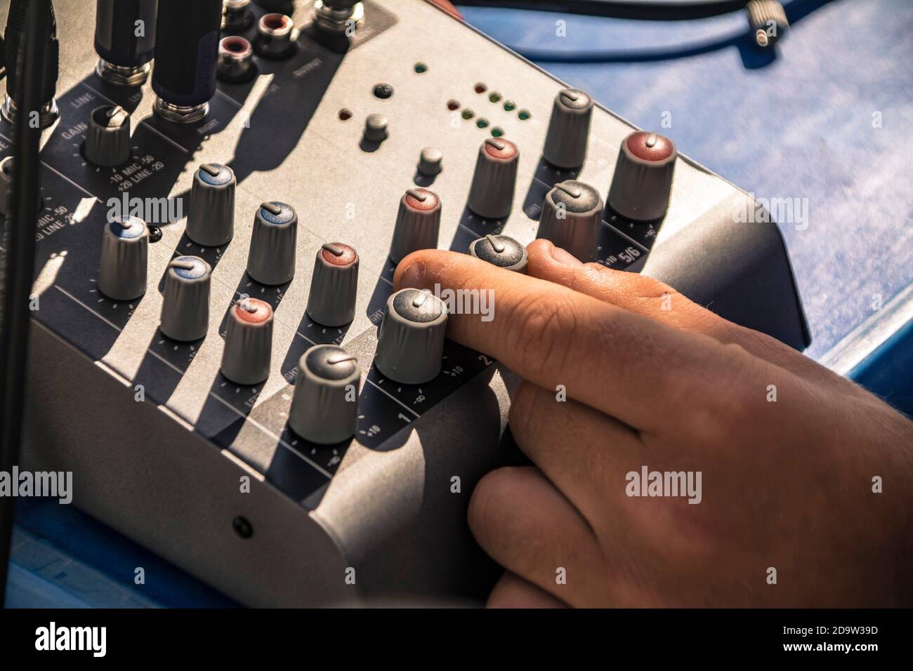Twochannel audio mixer used in music production Stock Photo Alamy