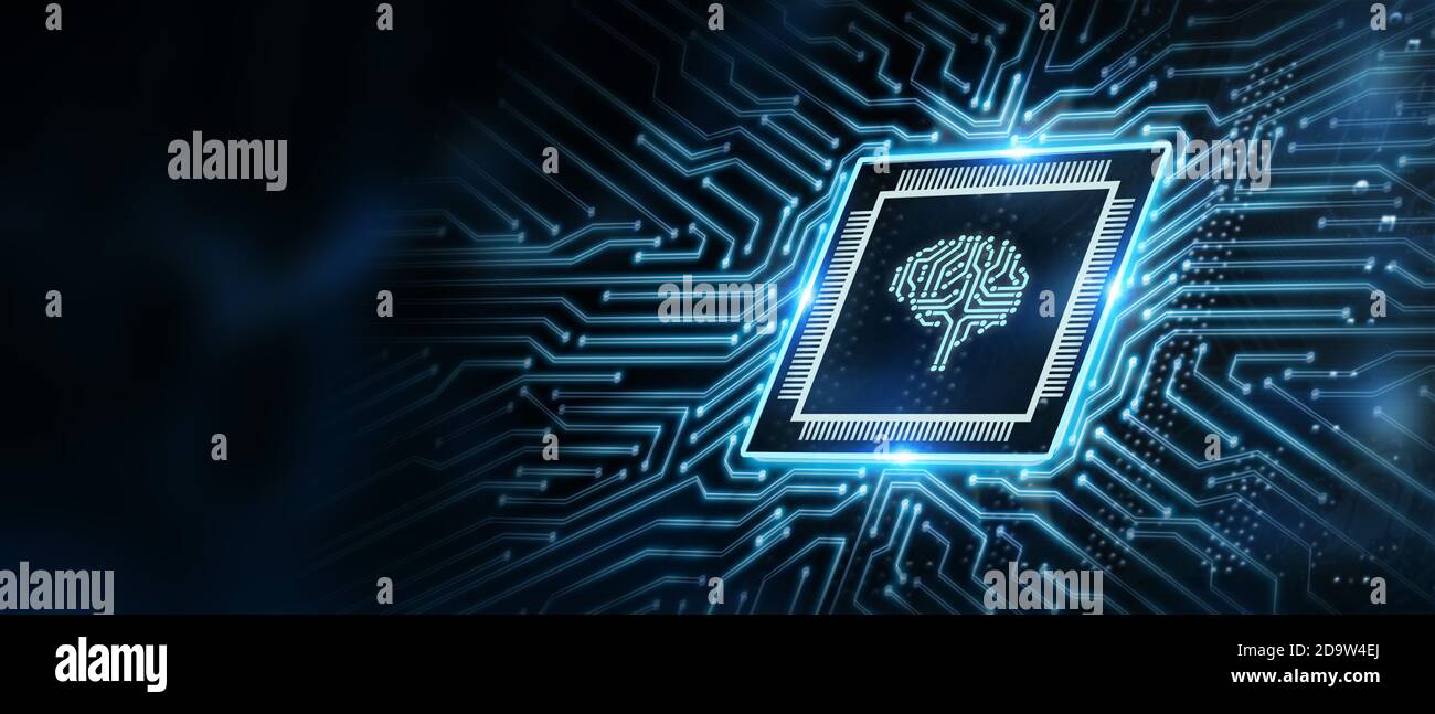 Artificial intelligence (AI), machine learning and modern computer technologies concepts. Business, Technology, Internet and network concept. Stock Photo