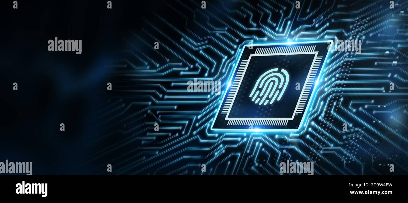 Fingerprint scan provides security.  Business, technology, internet and networking concept. Stock Photo