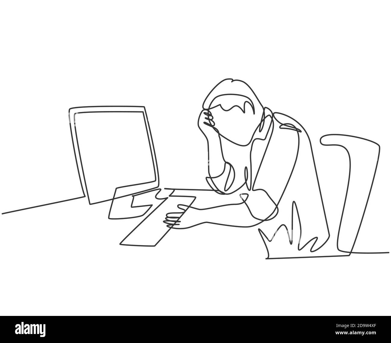 Single continuous line drawing of young tired businessman feel dizzy