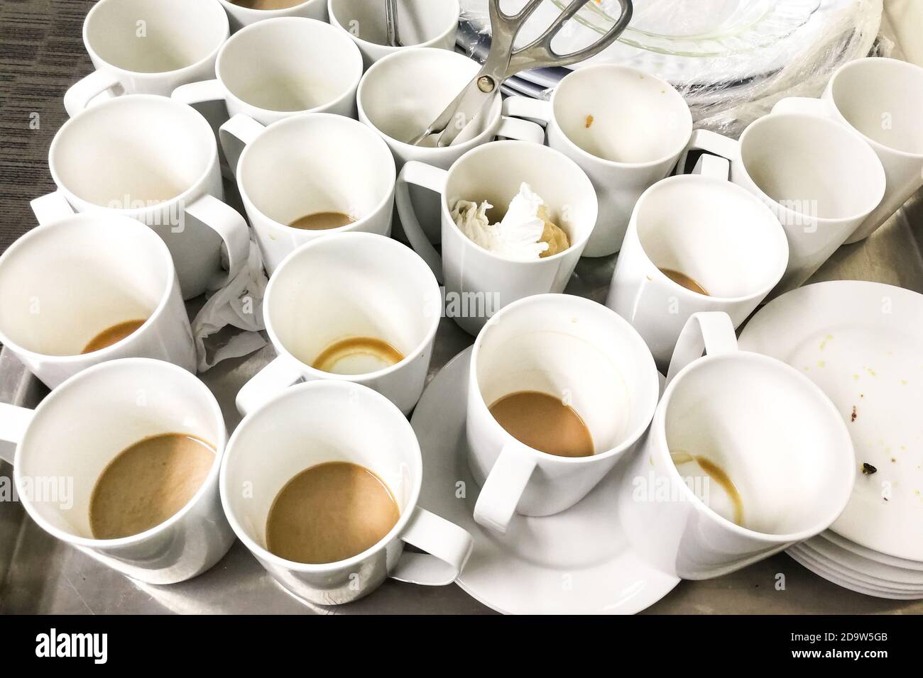 Pile of dirty used cups and plates for cleaning Stock Photo Alamy