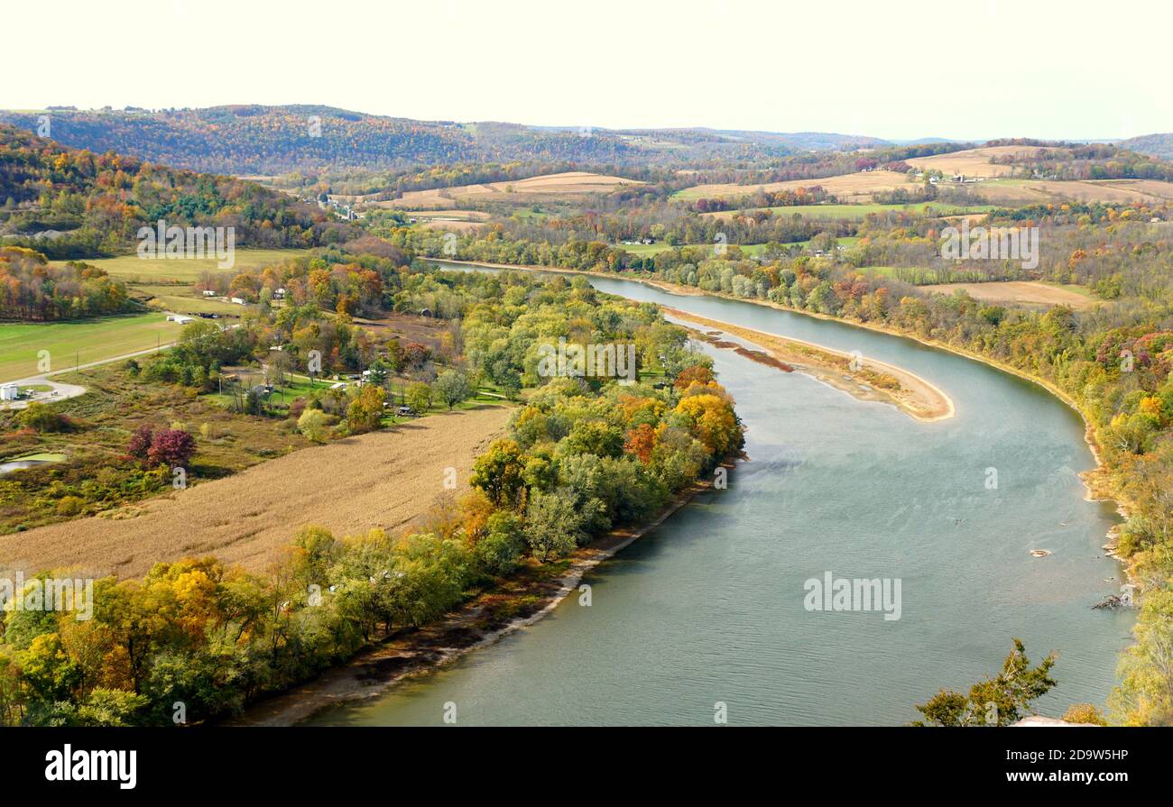 The aerial view of the Susquehanna River surrounded by striking color