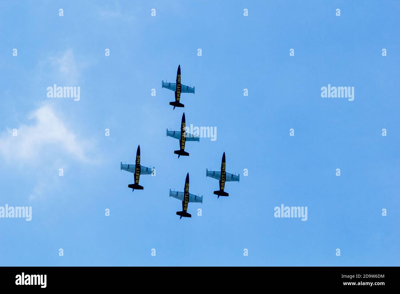 Bangkok, Thailand-March 23, 2013:The Acrobatic Breitling Jet Team performed at the event of Breitling Jet Team Under The Royal Sky at Royal Thai Air F Stock Photo