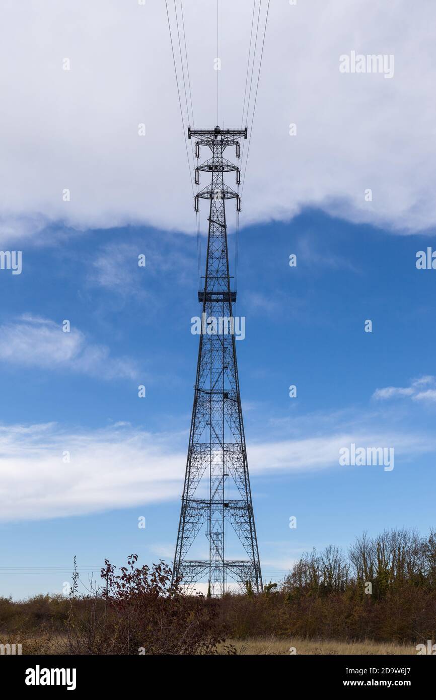 The 400 kV Thames Crossing pylon. These are the tallest pylons in the UK. Stock Photo