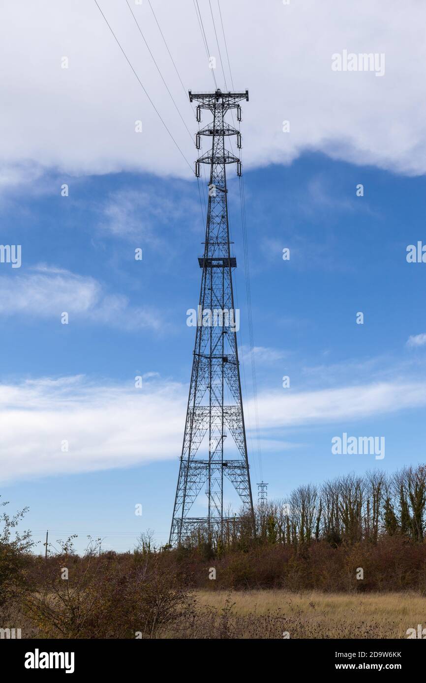 The 400 kV Thames Crossing pylon. These are the tallest pylons in the UK. Stock Photo