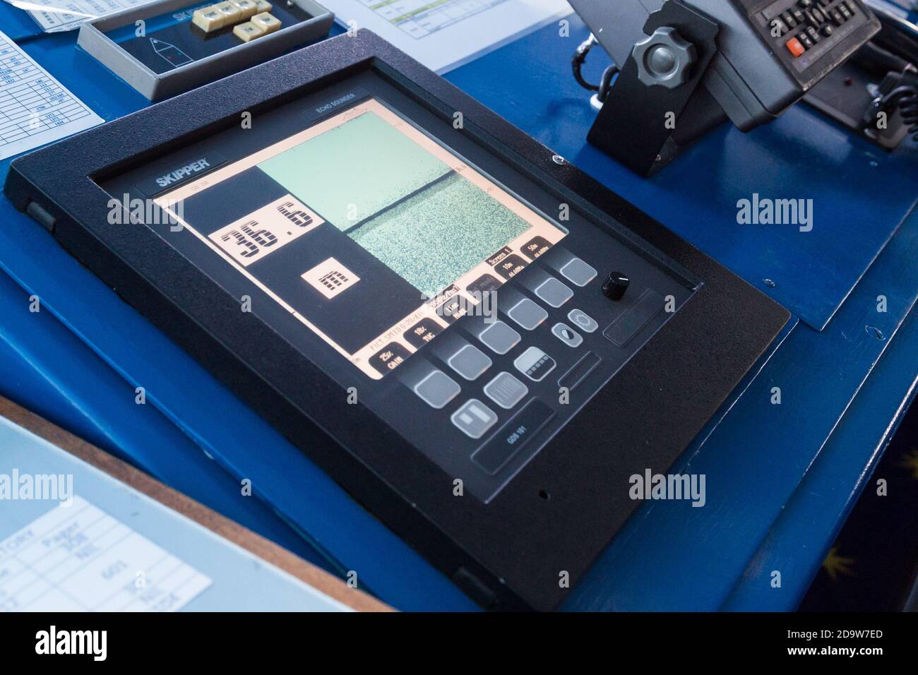 Closeup of sonar instrument equipment in ocean ship vessel Stock Photo