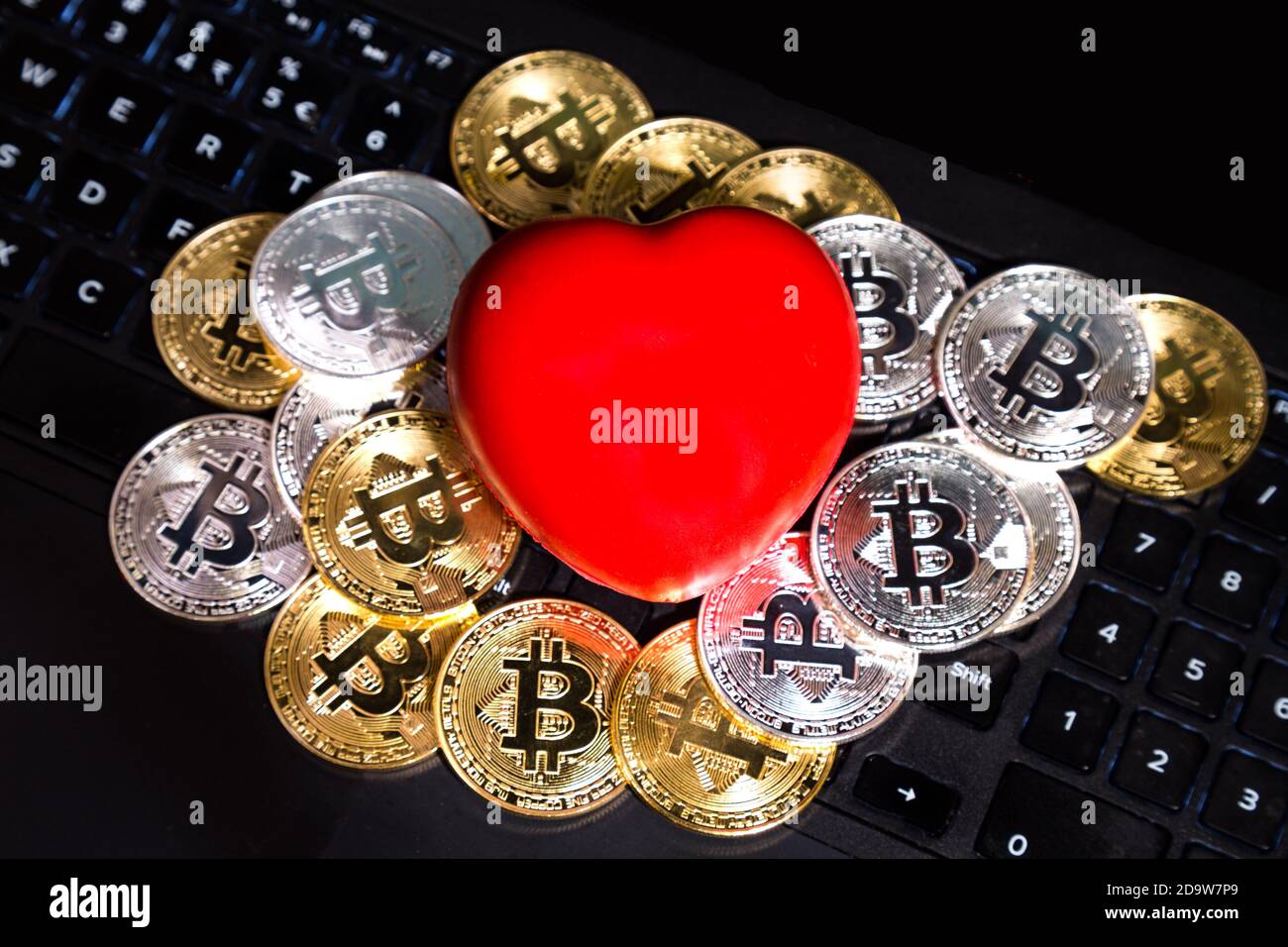 Conceptual cryptocurrency bitcoin with red heart denoting love or like  Stock Photo - Alamy
